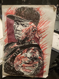 Original 5x7 ink and mixed media portrait of 50 Cent