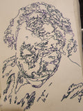 Original 5x7 ink portrait of Heath Ledger as the Joker in glitch line art style