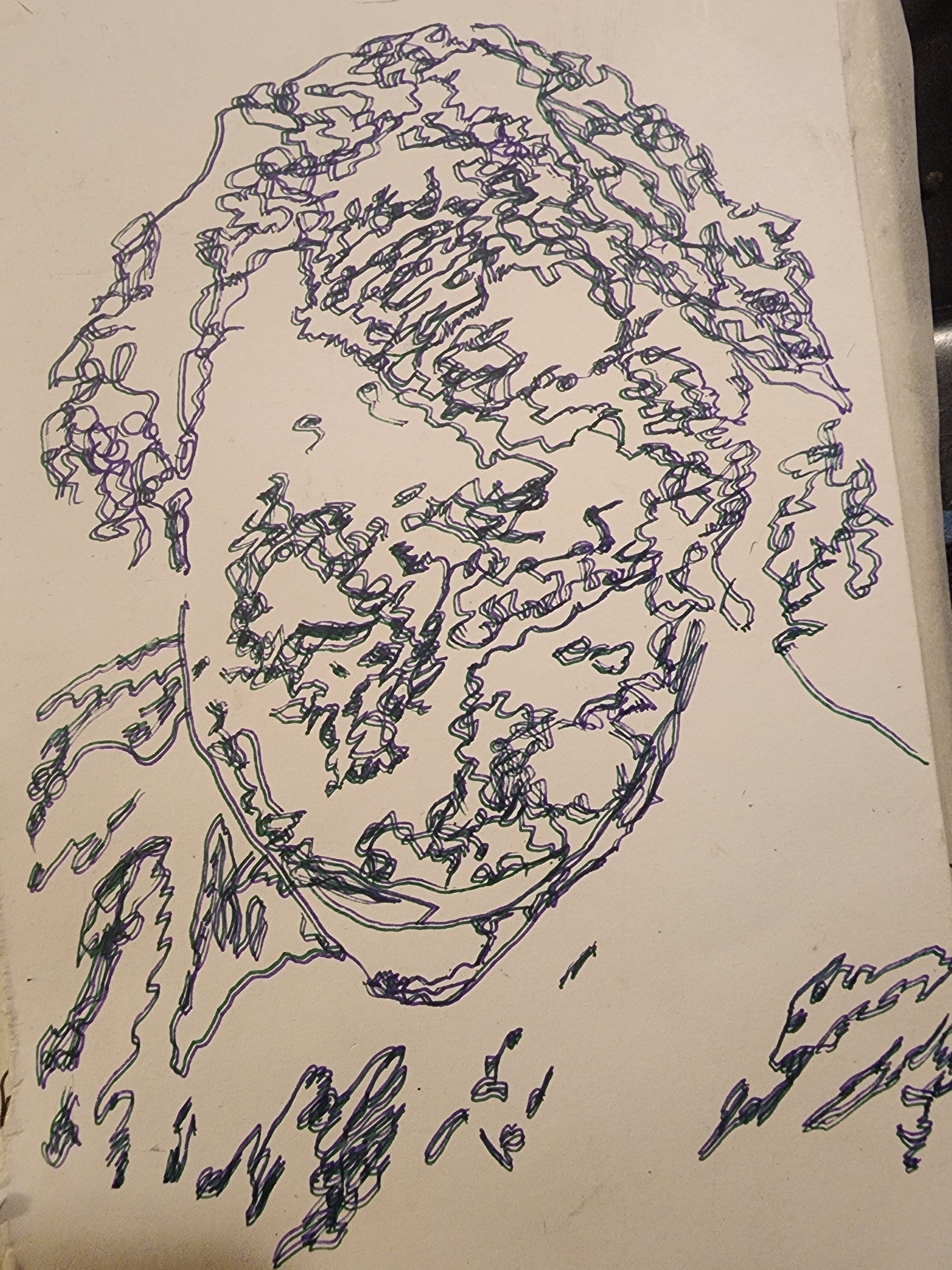 Original 5x7 ink portrait of Heath Ledger as the Joker in glitch line art style