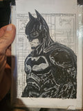 Batman ink art print 5x7 with Wayne Industries blueprint background