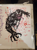 Venom ink art print 5x7 with red spider-web background
