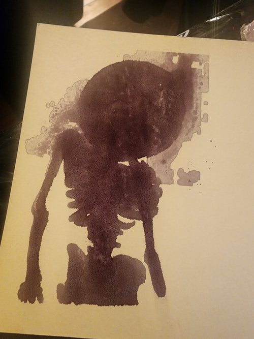 Alien creature ink watercolor mimicry art print 5x5 on cream paper in deep purple