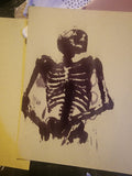 Skeleton torso ink watercolor mimicry art print 5x5 on cream paper