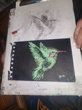 Original dot work hummingbird ink art on black card stock by Inkful Minds