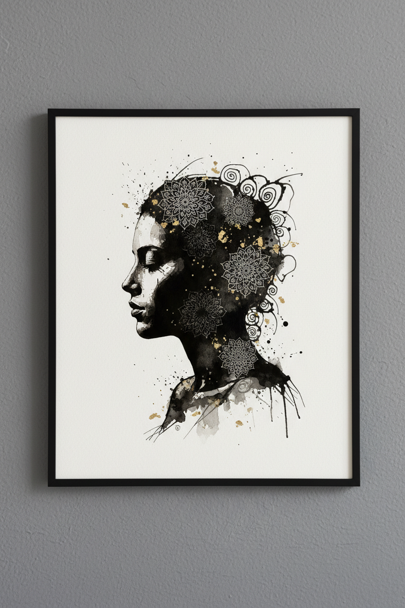 High contrast dark ink portrait art print by Inkful Minds